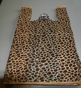 25  LEOPARD print Plastic T-Shirt Bags w/Handles 8&#034; x 5&#034; x 16&#034; gift party retail