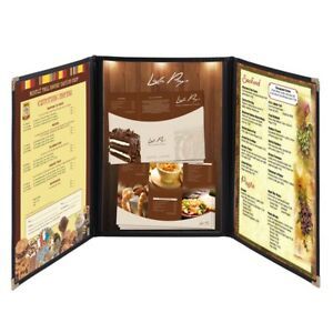 30 Menu Cover 8.5X14 6 View Triple Fold Double Stitch Trim Cafe Restaurant Black