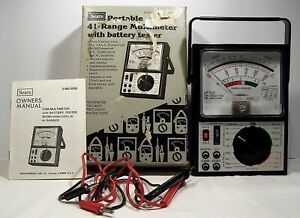 Sears Multimeter 5205 Portable, 41 Range, 44&#034; Leads - Battery Tester w/ Manual
