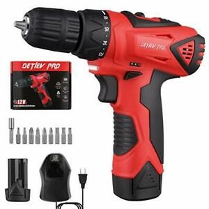 12V Cordless Lithium Battery drill driver,2 Speeds Compact Drill Set 10pcs Red