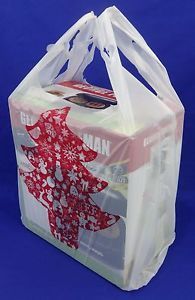 Red Christmas Tree Holiday Plastic T-Shirt Shopping Bags 11.25&#034; x 6&#034; x 21&#034; Merry