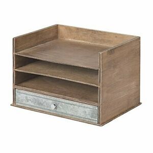Kate and Laurel Industrious Desktop Wood Letter Tray with 3 Trays and Drawer ...