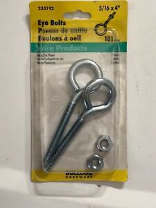 2 PACK NEW Bulldog 5/16” X 4” OVERALL LENGTH EYE BOLT 3/4&#034; ID EYE W/NUT NH