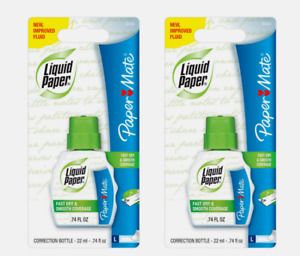 2 Papermate LIQUID PAPER White Correction Tape Fast Dry Smooth Coverage 0.74 oz.