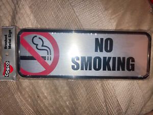 Cosco Brush Metal Office Sign No Smoking 9 x 3 Silver/Red - New In Plastic Wrap