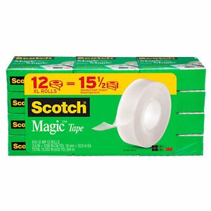Scotch Magic Tape, 3/4&#034; x 1296&#034;, 3&#034; Core, Clear, 12 Pack