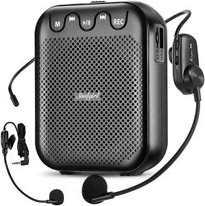 Voice Amplifier with UHF Wireless Microphone Headset &amp; Wired Clip-on Mic,15W 200