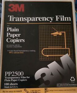 3M Transparency Film PP 2500 Plain Paper Copiers Black Image On Clear100 Sheets