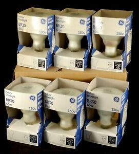 Case Of 6 GE 65-Watt 130V Dimmable BR30 Flood Incandescent Light Bulbs 65R30/FL