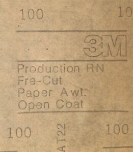 10 SHEETS VINTAGE 3M  9X11 SANDPAPER100 grit Open Coat Paper A Wt. Production RN