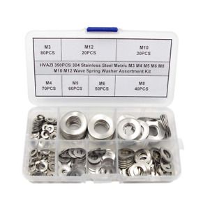 350PCS Metric M3 M4 M5 M6 M8 M10 M12 304 Stainless Steel Wave Spring Washer Kit