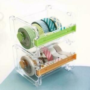 Desktop tape cutter tape storage box 10.3*9.1*7.1cm green yellow, beige, C1F0