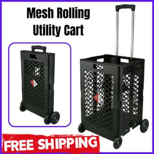 Folding Shopping Cart Rolling Storage Open Basket Carrier Grocery Laundry Wheels