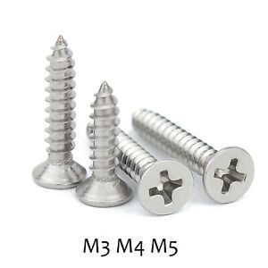 M3 M4 M5 Phillips Countersunk Stainless Steel Self Tapping Wood Screws Tappers