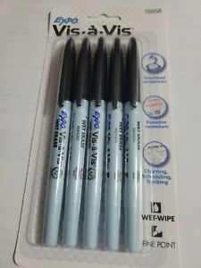EXPO 16665B Vis-A-Vis Wet-Erase Overhead Transparency Markers, Fine Point, Bl...