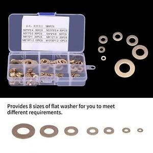 180Pcs Brass Flat Washer Assortment Set With Box M2/M2.5/M3/M4/M5/M6/M8/M10