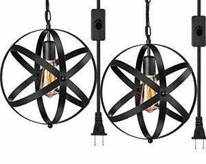 Industrial Plug in Pendant Light E26 E27 Industrial Hanging Light Metal Globe