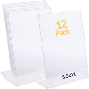 1InTheOffice Acrylic Slanted Sign Holder 8.5 x 11&#034;12 Pack&#034;