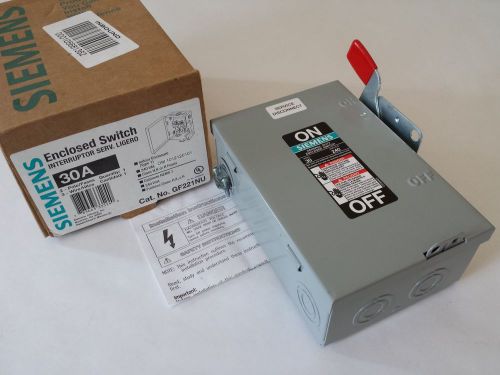 DISCONNECT SWITCH, Enclosed, Fusible, 30A 240VAC 2-Pole 3-Wire, Siemens GF221NU