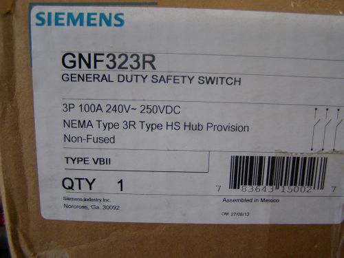 Siemens Safety Switch Disconnect 100 amp CAT# GNF323R 3R outdoor  new in box