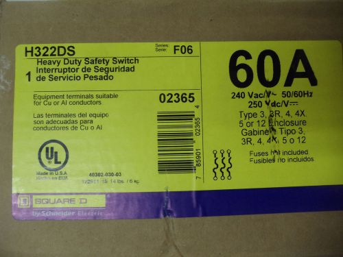 Square d h322ds heavy duty safety switch 240v 60a   type 4x new for sale
