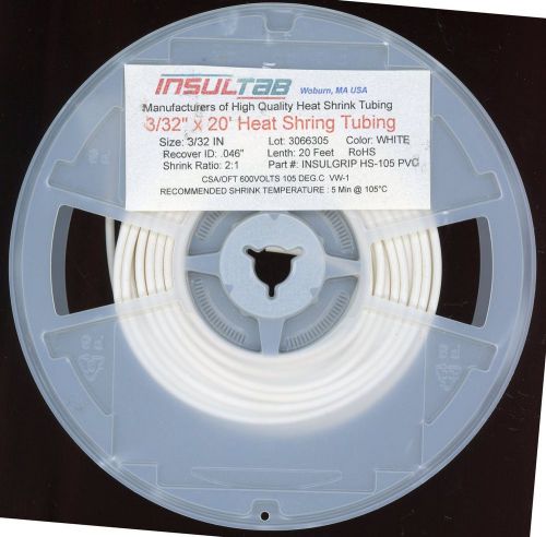 3/32&#034; x 20 feet insulgrip hs-105 pvc heat shrink tubing tube white pvc -insultab for sale