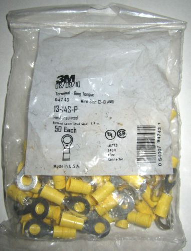 NEW 3M 94743 Vinyl Insulated Ring Terminal 1/4&#034; Stud 12-10 AWG 50 Pack Yellow