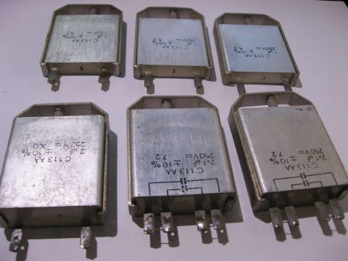 Lot of 6 Assorted 1uf and 2uF 250V C113AA Capacitors with Clamps VINTAGE Pulls