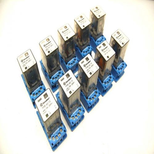 Lot of 10 finder type 60.13 10a 250v relays w/type 90.112 10a 400vac sockets for sale