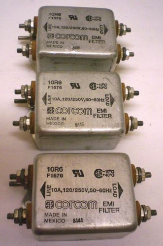 3 tyco/corcom electronic emi filters 10 amps, 120v/250v, 50-60hz,. for sale