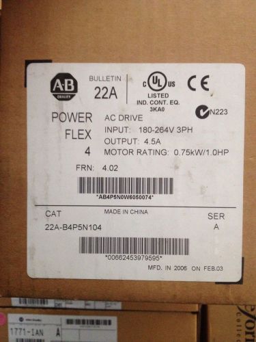 Allen Bradley PowerFlex 4, 2HP 22A-B4P5N104, New-in-Box