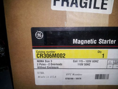 G.e. cr306m002 new in box size 3 2 pole 120 volt coil contactor for sale
