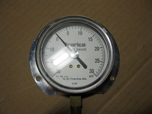 H. O. Trerice  30 in. Hg Vac. -30 PSI Pressure Vacuum Gauge 3.5 Face Dia. Dash