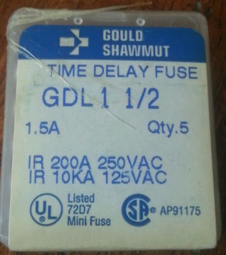 Lot of 5 GOULD SHAWMUT TIME DELAY FUSE GLD1-1/2 1.5A