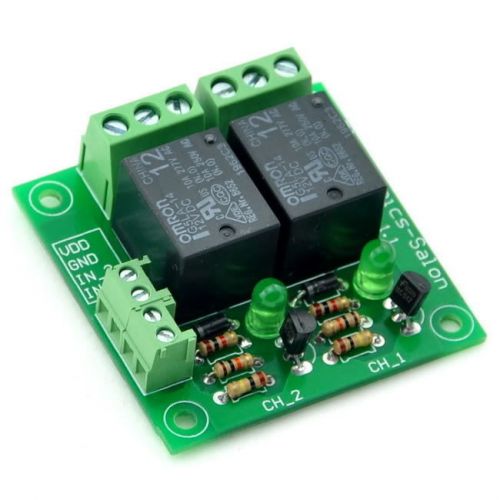 Two SPDT Power Relay Module, OMRON Relay, 12V Coil, 10A 277VAC / 30VDC.