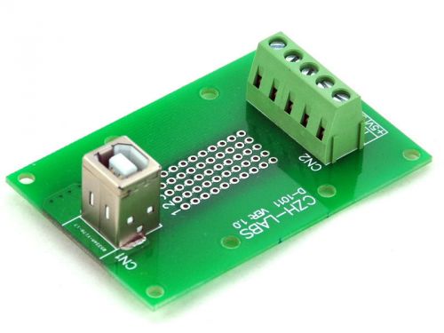 USB Type B Female Vertical Jack Breakout Board, Terminal Block Connector.