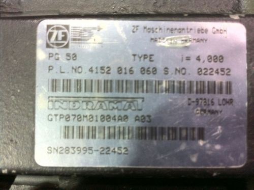 BOSCH REXROTH INDRAMAT ZF PG 50 GEARBOX MODEL GTP070M01004 A03 RATIO 4