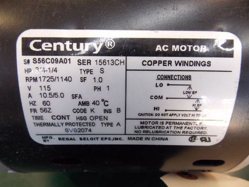 Century AC Motor FR56Z 3/4-1/4 HP
