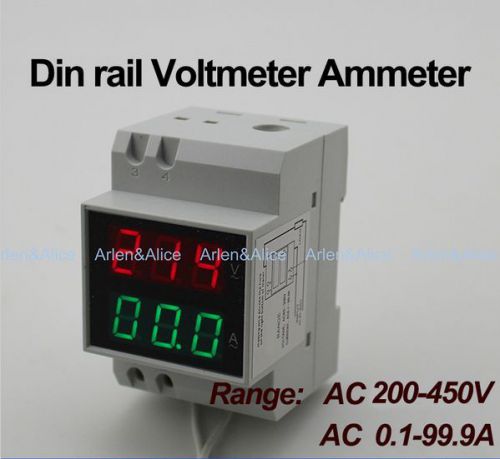 Din rail led display voltmeter ammeter range ac 200-450v 0.1-99.9a for sale