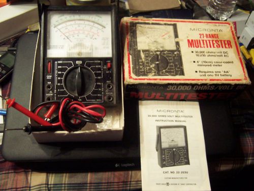 Vintage micronta 27-range 30,000 ohms/ volt dc multitester no. 22-203 u for sale