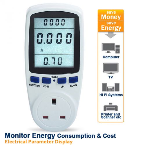 Electricity Energy Power Factor Meter Monitor Watt Voltage Amps Analyzer UK Plug