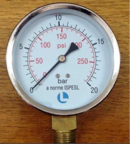 Pressure gauges Water casing Diam 100 with 1/2 radial fitting 0-20 Bar 0-290 Psi