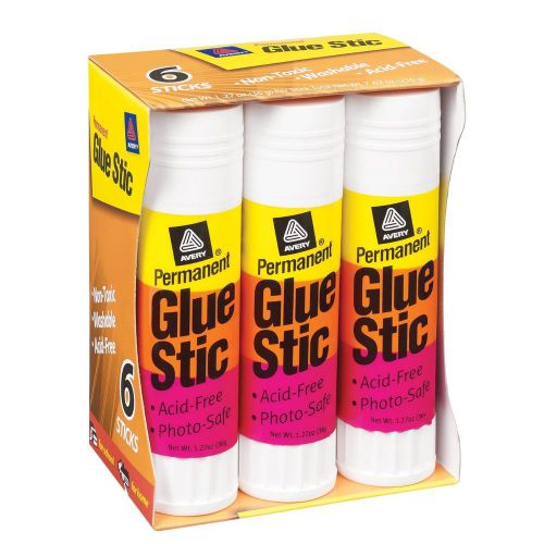 Avery Clear Application Permanent Glue Sticks, 1.27 oz, 6 per Pack NEW