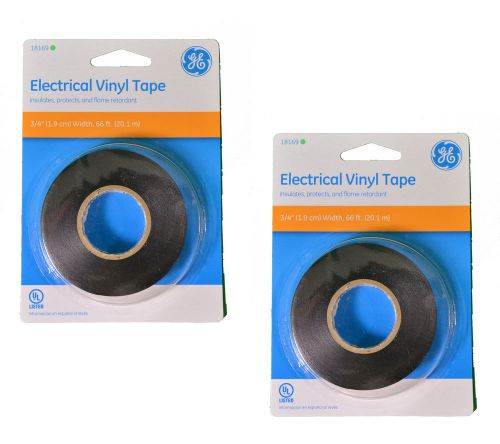 2 Rolls G.E. Electrical Tape Black Vinyl 3/4&#034; x 66ft UL Listed 18169