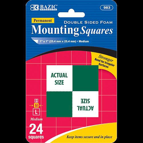 Bazic 1&#034; double sided foam mounting squares (24/pack), case of 12 for sale