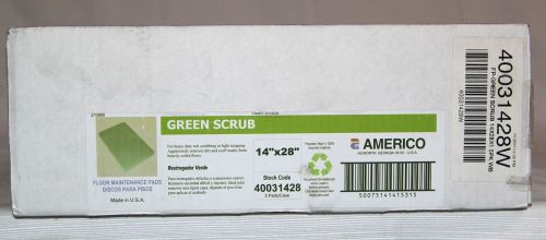 Box of 5 Americo Green Scrubbing / Stripping Floor Pads 14&#034; x 28&#034; 40031428 New