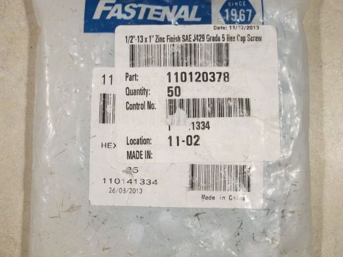 Fastenal 1/2&#034;-13 x 1&#034; zinc finish sae j429 grade 5 hex cap screw (bag of 25) for sale