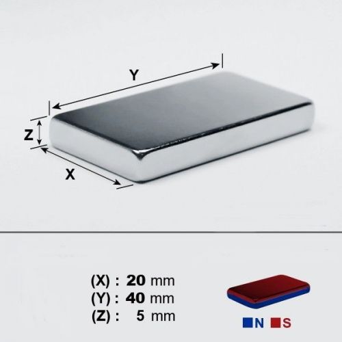 Neodymium Magnets BLOCK 40x20x5 mm , N42 Grade x  1 pieces