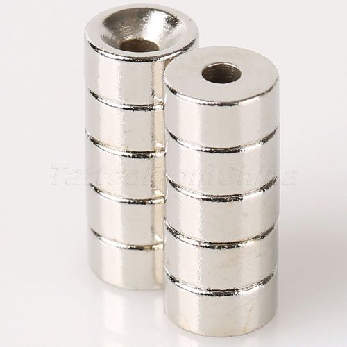 10PCS N35 Super Strong 2/5&#034;x1/5&#034; Cylinder Neodymium Magnet Countersunk Hole 3mm