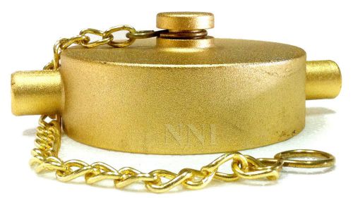 2-1/2&#034; cap and chain nst - brass plated cast aluminum for fire hose or hydrants for sale